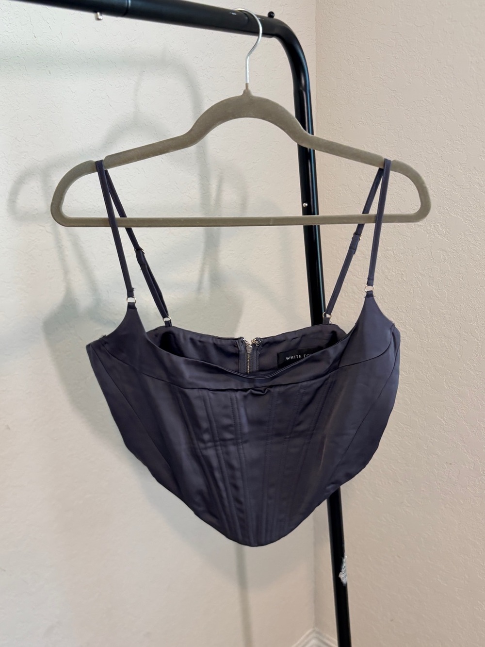 White Fox  Charcoal Corset-Style Satin Crop Cami
